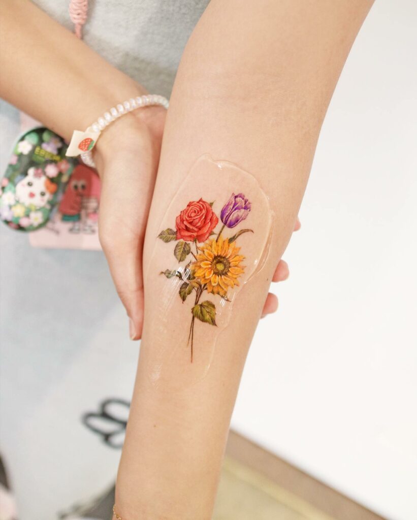 Sunflower And Rose Tattoo