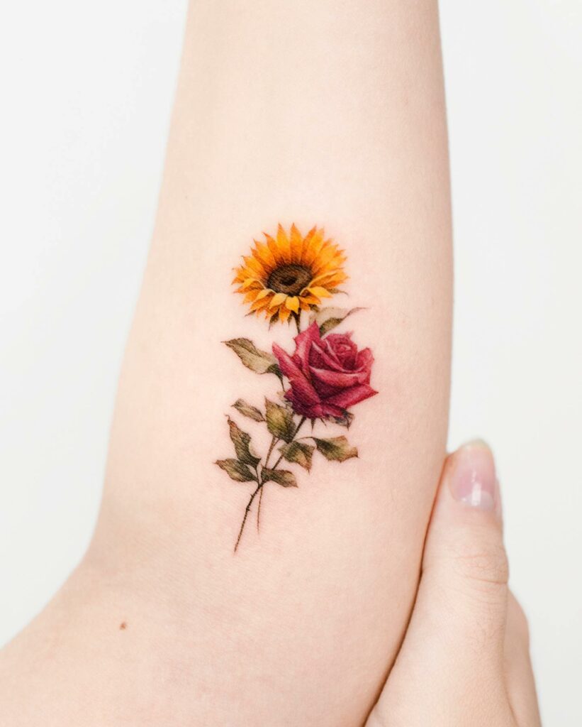 Sunflower And Rose Tattoo