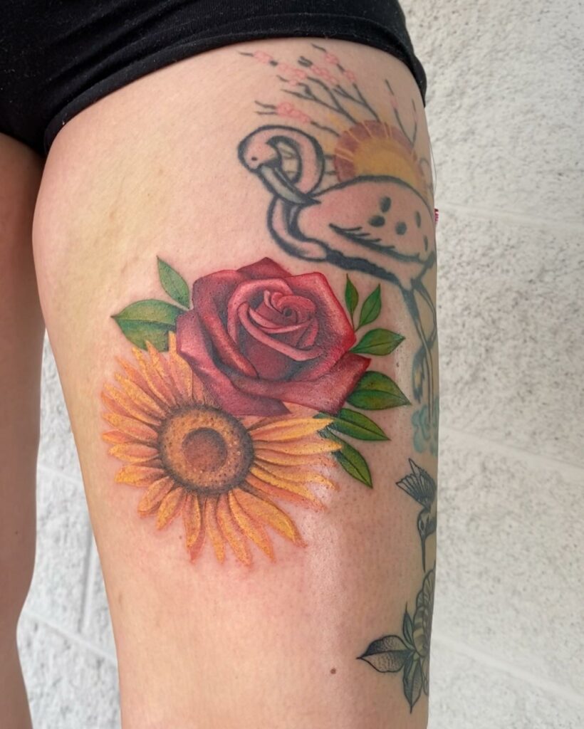 Sunflower And Rose Tattoo