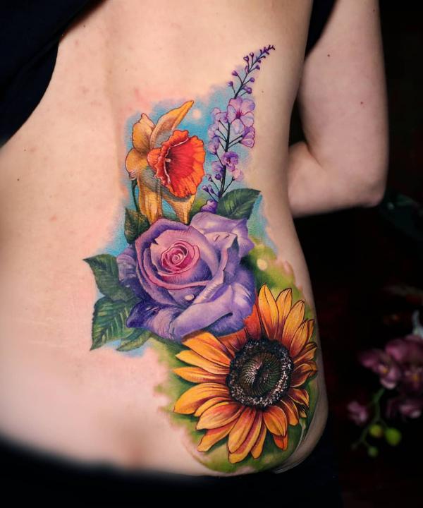 Sunflower And Rose Tattoo