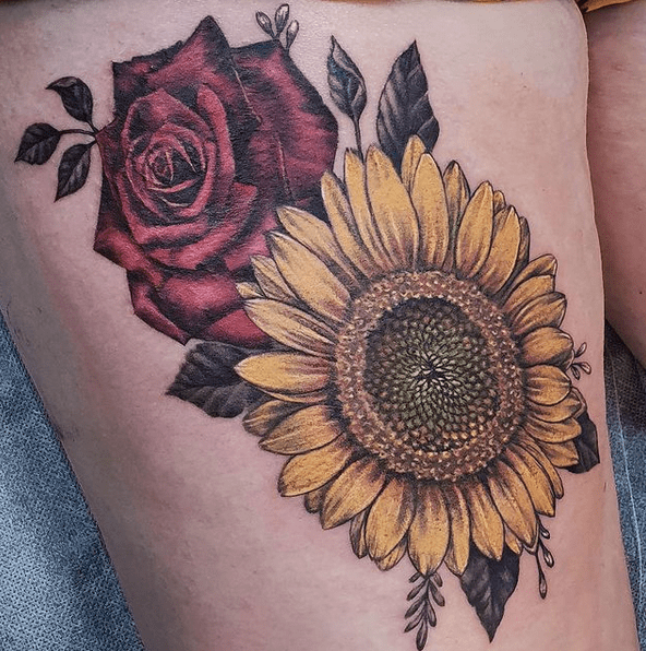 sunflower and rose tattoo