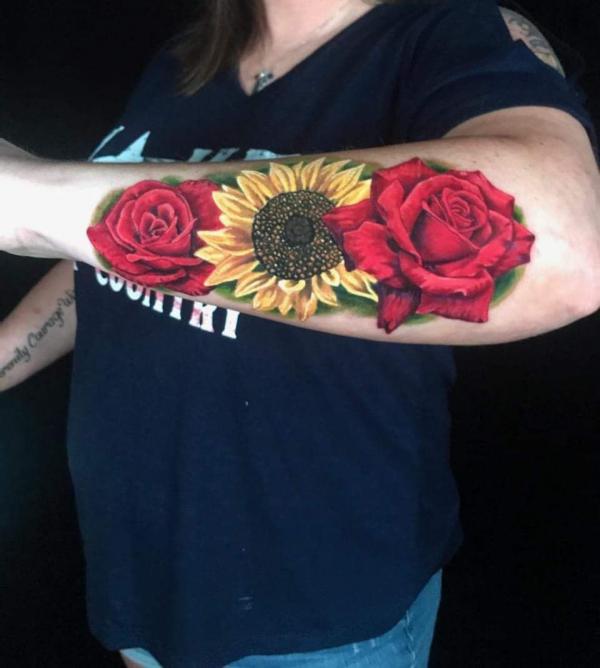 Sunflower And Rose Tattoo