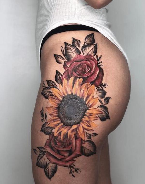 Sunflower And Rose Tattoo