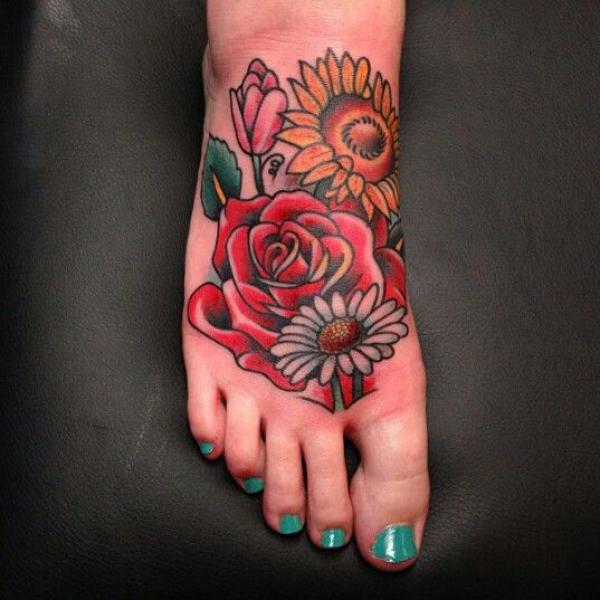 Sunflower And Rose Tattoo