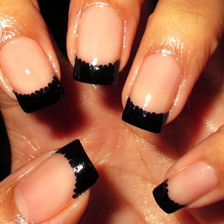 Black French Manicure with Glitter