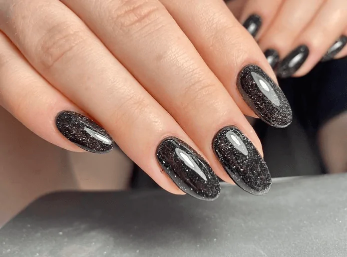 20 Most Gorgeous Black Glitter Nails Ideas